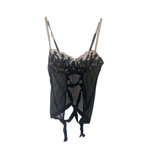 Victorias Secret Black & Beige Lace Bustier Corset - Picture 1 of 5
